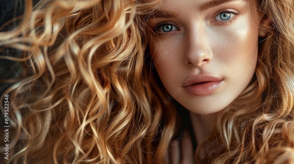 In a serene, misty gray environment, golden lighting highlights abstract, whimsical curls and waves of gorgeous hair texture. In a serene, misty gray environment, golden lighting highlights abstract, whimsical curls and waves of gorgeous hair texture.