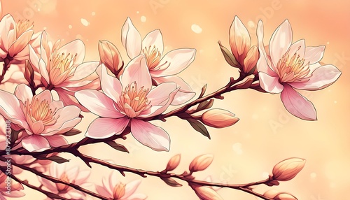 Magnolia Warm Colors Digital Illustration
