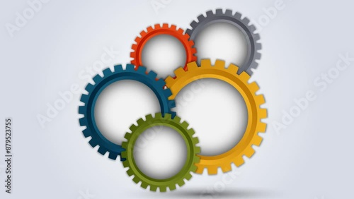 Gear setting rotation icons set. Isolated colorful gears mechanism and cog wheel gear spinning on white background. Progress or construction concept. Cogwheel icons