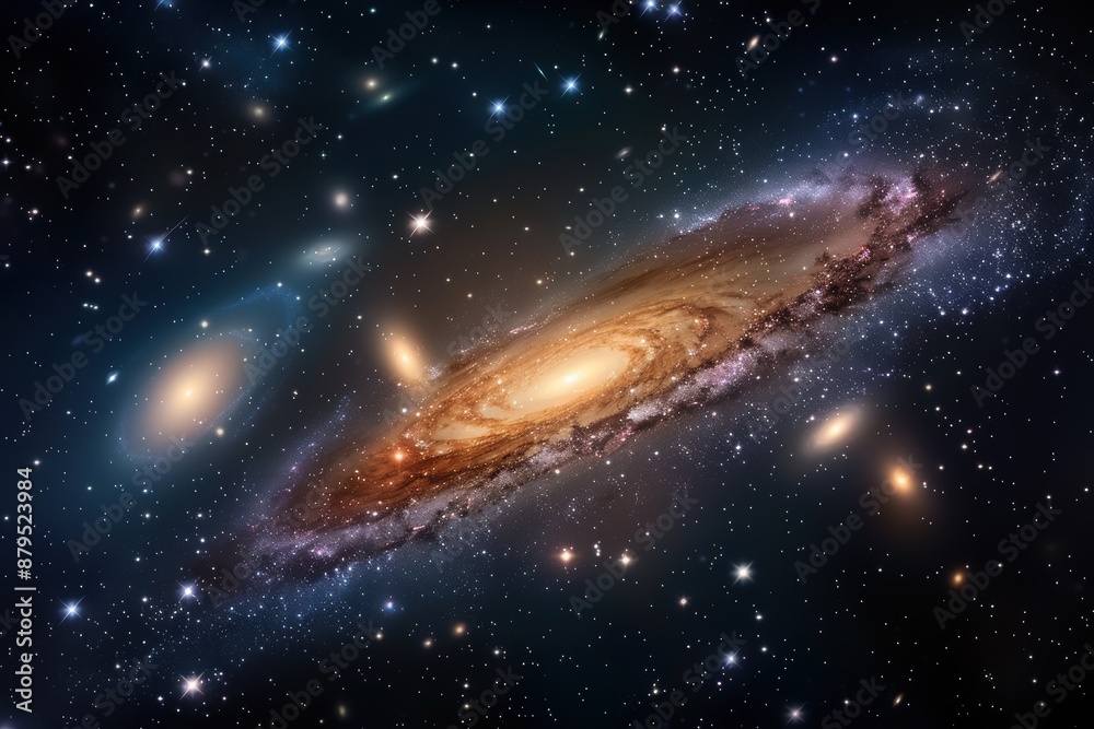 A mesmerizing view of an expansive spiral galaxy surrounded by countless stars, showcasing the vastness and beauty of the universe. A mesmerizing view of an expansive spiral galaxy surrounded by countless stars, showcasing the vastness and beauty of the universe.