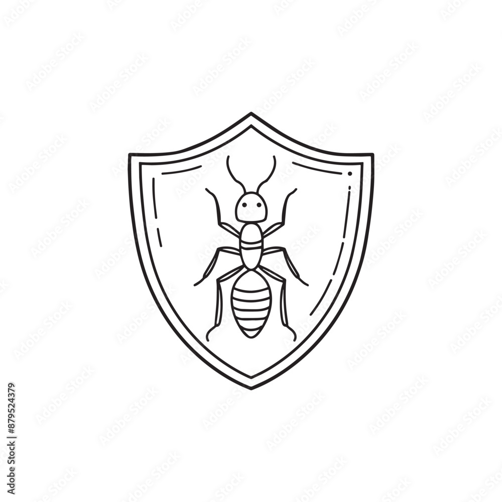 Illustration an ant logo with a protective shield from pests Illustration an ant logo with a protective shield from pests