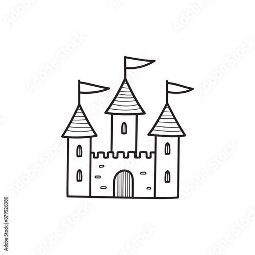 Illustration Medieval castle with stone walls doodle