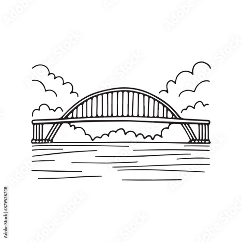 Illustration modern bridge over riverside doodle simple