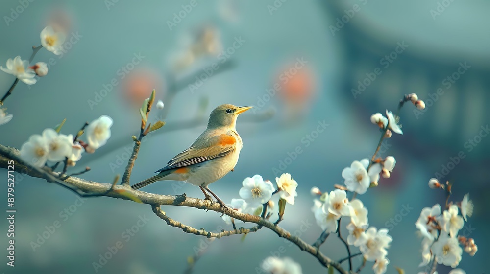 Small bird perched on a blossoming branch, perfect for nature, wildlife, and spring-themed design projects. Captures the delicate beauty and serenity of a springtime scene. Small bird perched on a blossoming branch, perfect for nature, wildlife, and spring-themed design projects. Captures the delicate beauty and serenity of a springtime scene.