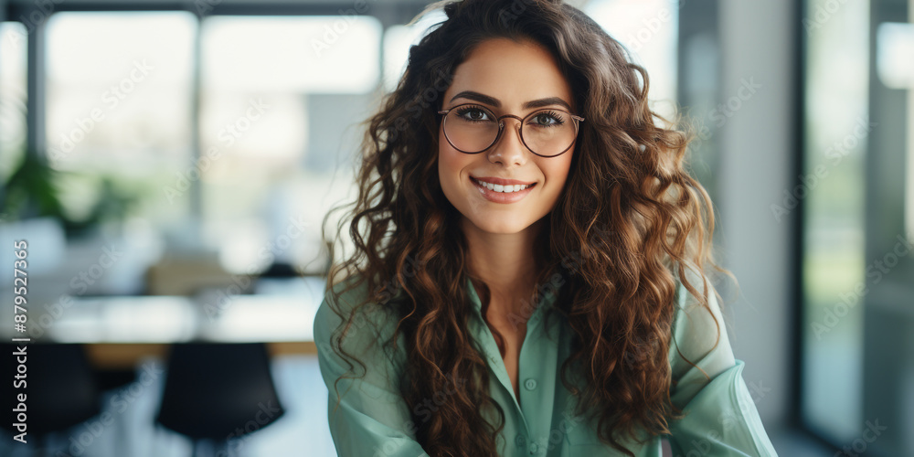 A young Indian woman with long hair and glasses smiles at the camera ...