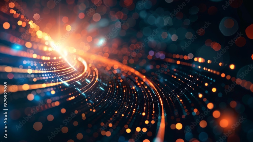 Abstract technology background featuring vibrant, glowing lines and bokeh lights in motion, symbolizing data flow and digital connectivity. Abstract technology background featuring vibrant, glowing lines and bokeh lights in motion, symbolizing data flow and digital connectivity.