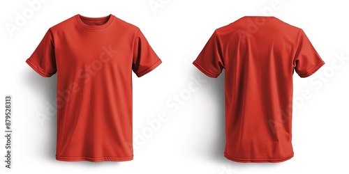 Blank oversize t-shirt mockup, front and back view, 3d rendering. Empty textile big size t shirt with sleeve mock up, isolated. Clear cotton crew neck undervest model for uniform.  photo