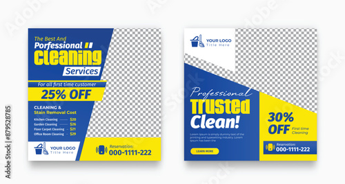 Cleaning services business promotional marketing advertising, housecleaning, and laundry service banner template design.
