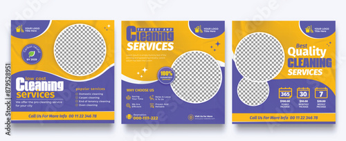 Cleaning services business promotional marketing advertising, housecleaning, and laundry service banner template design.