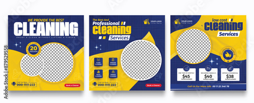 Set of cleaning services business promotional ad bundle for social media post banner pack or sale discount offer price Instagram template design.