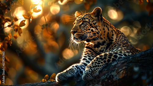 close up leopard on the branch in savannah