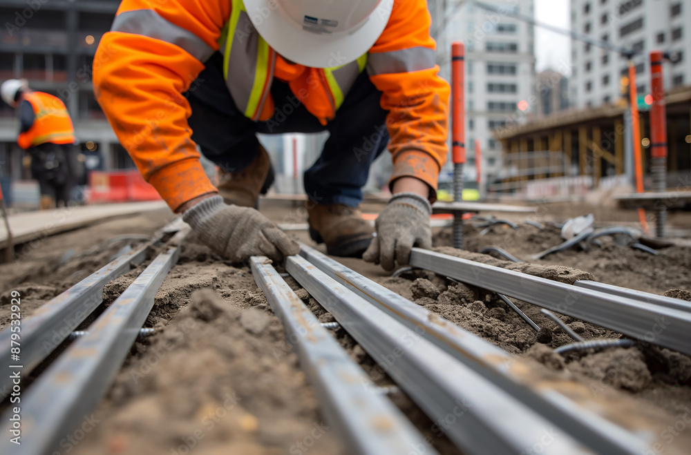 Electrician Aligning Conduits on Construction Site
Electrician Aligning Conduits on Construction Site