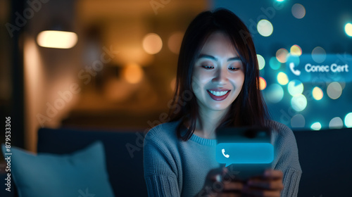 Happy Woman Receiving Call on Smartphone 