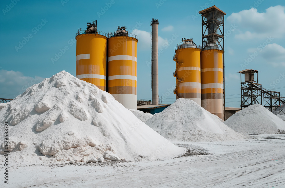 Obraz premium Industrial Facility with Large Silos and Sand Piles 