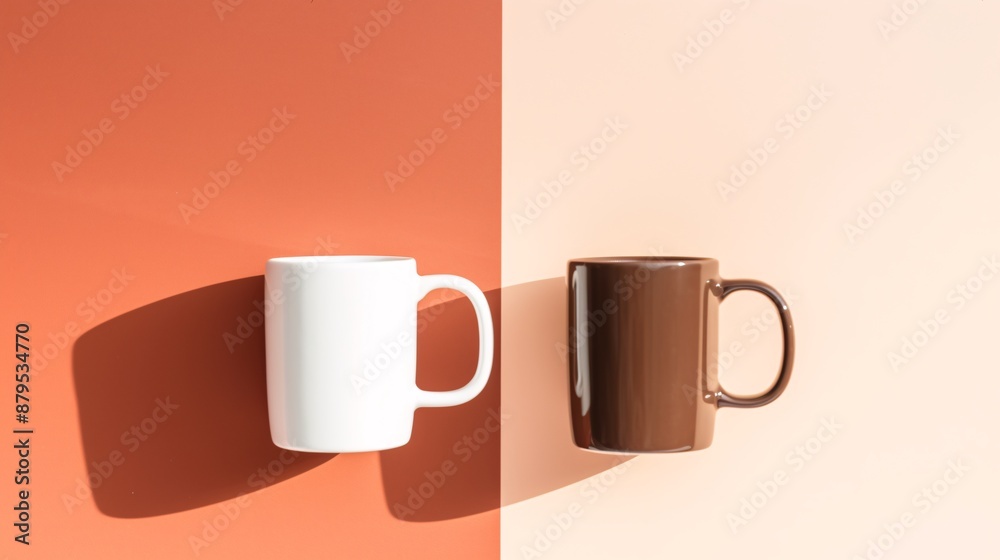a white and brown coffee mugs on a brown surface a white and brown coffee mugs on a brown surface