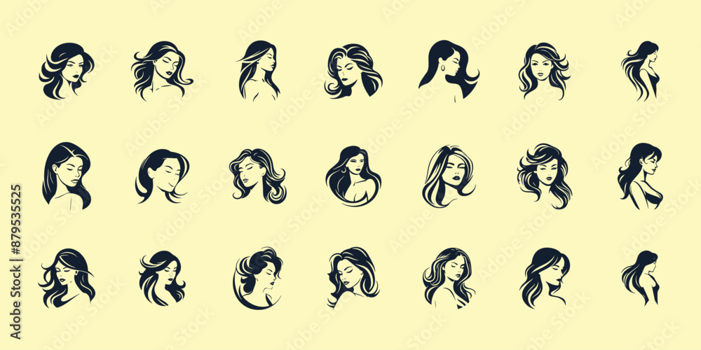 Women heads in profile. Beautiful girls faces profiles, anonymous portraits with hairstyle vector set Women heads in profile. Beautiful girls faces profiles, anonymous portraits with hairstyle vector set