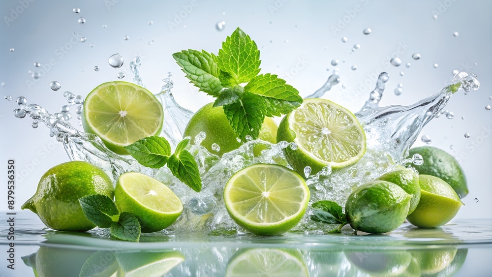 Limes and Mint in Water Splash Limes and Mint in Water Splash