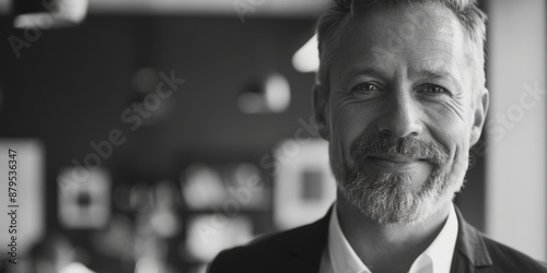 A classic portrait of a gentleman with a long beard, captured in monochrome photo