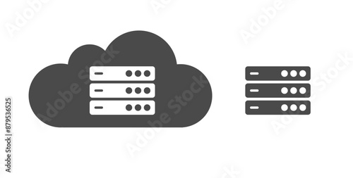 Server cloud computing icon vector graphic illustration, internet network data hardware connection web symbol pictogram black white image clip art