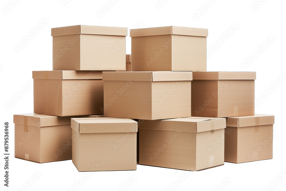 Cardboard boxes arranged in a group isolated on a transparent background. Cardboard boxes arranged in a group isolated on a transparent background.