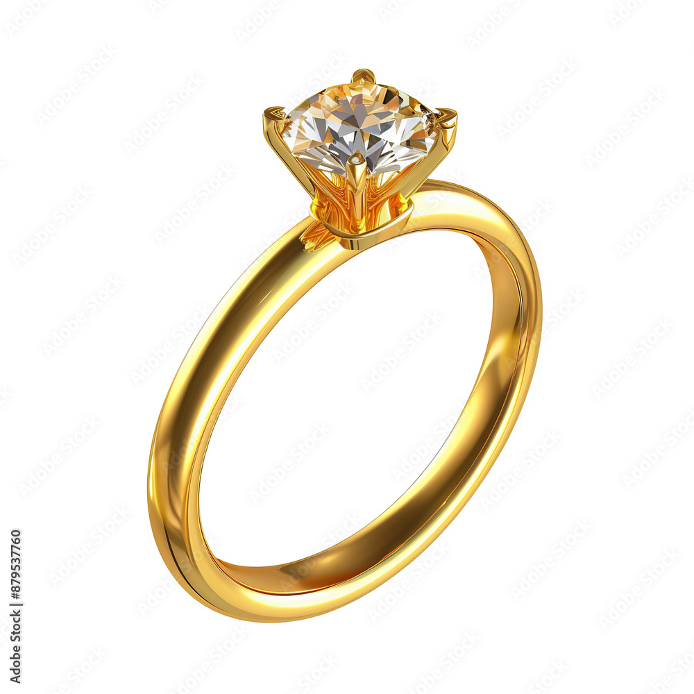3d rendering of yellow gold ring with diamond isolated on transparent background, png. 3d rendering of yellow gold ring with diamond isolated on transparent background, png.