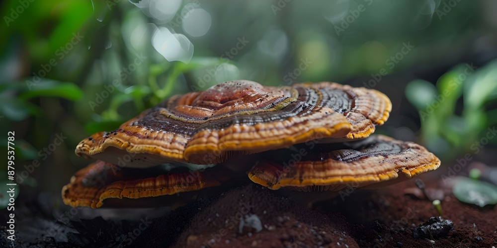 Fungi farming with Reishi mushrooms growing in coffee ground substrate for cultivation. Concept Fungi Cultivation, Reishi Mushrooms, Coffee Grounds, Substrate, Farming Fungi farming with Reishi mushrooms growing in coffee ground substrate for cultivation. Concept Fungi Cultivation, Reishi Mushrooms, Coffee Grounds, Substrate, Farming