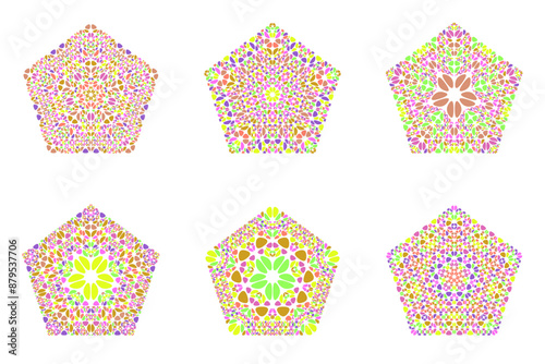 Isolated  gemstone pentagon symbol template set - pentagonal abstract geometrical vector design element from stones