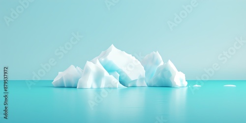 Minimalistic iceberg floating in calm turquoise water with clear sky background, showcasing the beauty of nature and serene seascape.