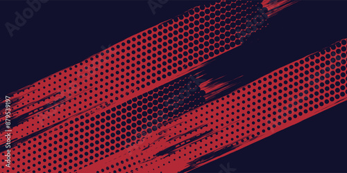 Red halftone dots blue color pattern gradient grunge texture background. Dot pop art comic sport style vector illustration