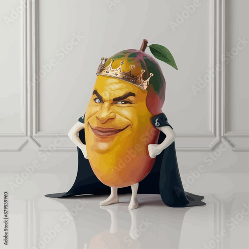 Mango fruit with an arrogant face, against an white background
