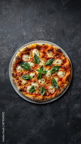Delicious Margherita Pizza With Fresh Basil On Dark Background
