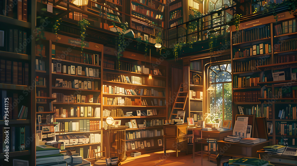Quiet bookstore interior with tall shelves, cozy reading nooks, and a warm, inviting atmosphere, representing knowledge and escape.


