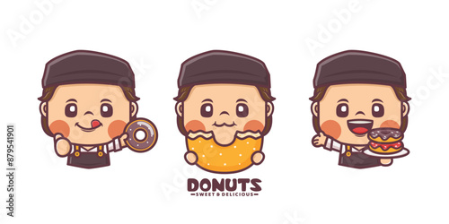 donuts logo mascot, cartoon illustration with different poses and expressions