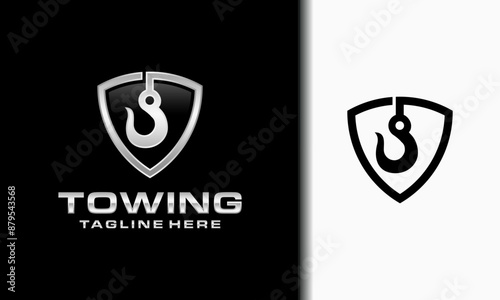 Hook Towing With Shield Logo Design, cool logo and very suitable for automotive companies Vector Illustration