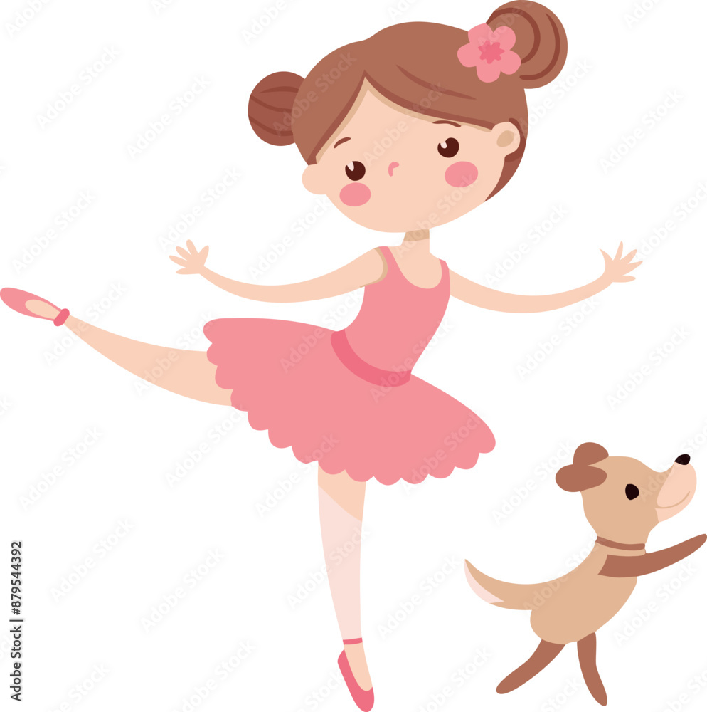 Ballerina in pink tutu dancing with a small dog Ballerina in pink tutu dancing with a small dog