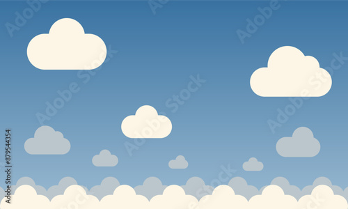Cartoon clouds background, Sky and Clouds, Beautiful Background. Stylish design with a flat, cartoon poster, flyers, postcards, web banners. holiday mood, airy atmosphere.
