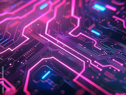 Wallpaper Mural Abstract circuit board with glowing pink and blue lines.  Futuristic technology concept. Torontodigital.ca