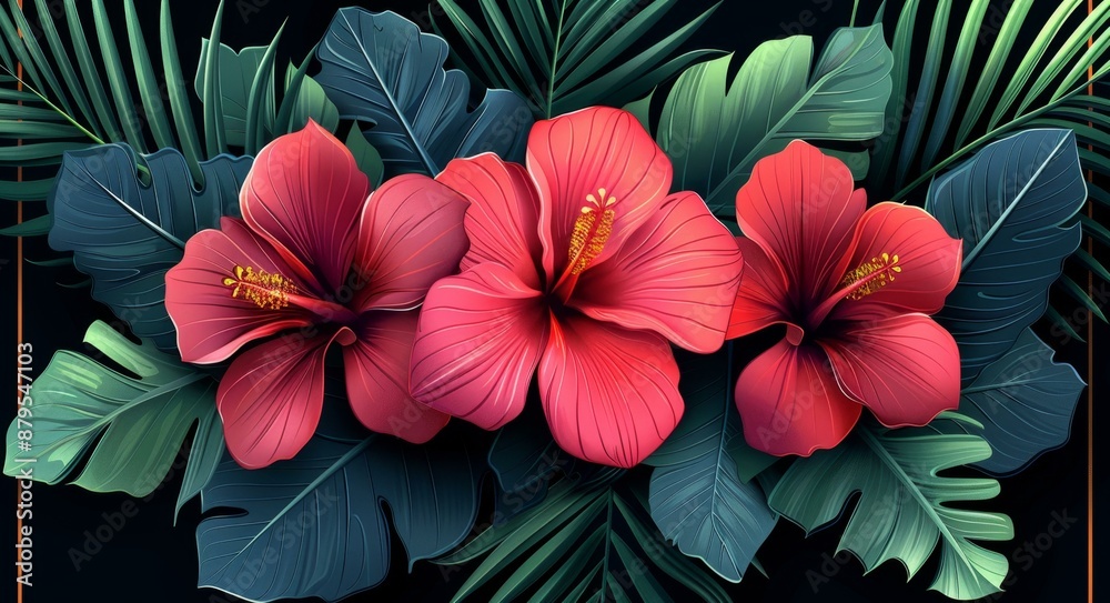 Vibrant Flowers and Tropical Leaves Vibrant Flowers and Tropical Leaves