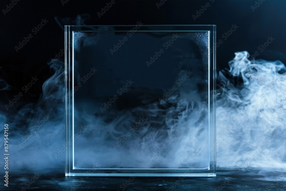 Obraz premium Empty glass frame with cold effect and frost on black background Generative Ai