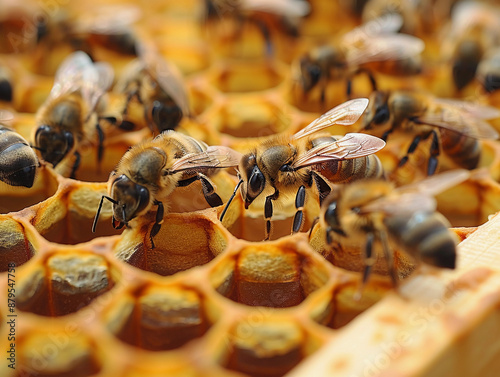 Honey Bees Working on a Honeycomb