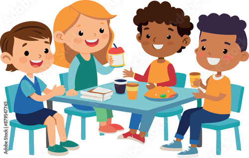 Children enjoying a meal together at a table