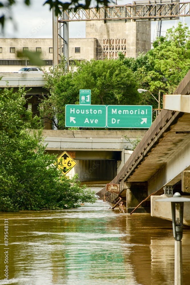 Buffalo Bayou Park, Houston, flooded after Hurricane Beryl.