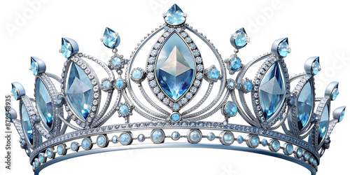 Diamond Silver Crown for Miss Pageant Beauty queen Contest, Crystal Tiara jewelry decorated gems stone, transparent background.