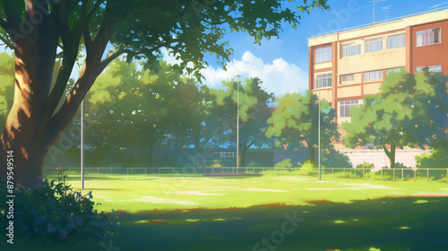 Creative Animation Studio at High School Yard - Vibrant Illustration Concept for Education Project
