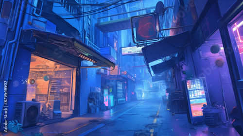 Futuristic Neon Cityscape in Anime Style with Empty Streets - Vibrant Cyberpunk Background Illustration