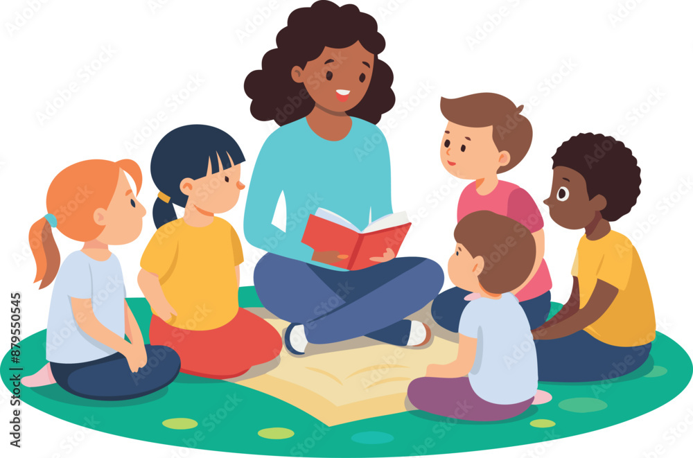 Teacher reading book to diverse group of children Teacher reading book to diverse group of children