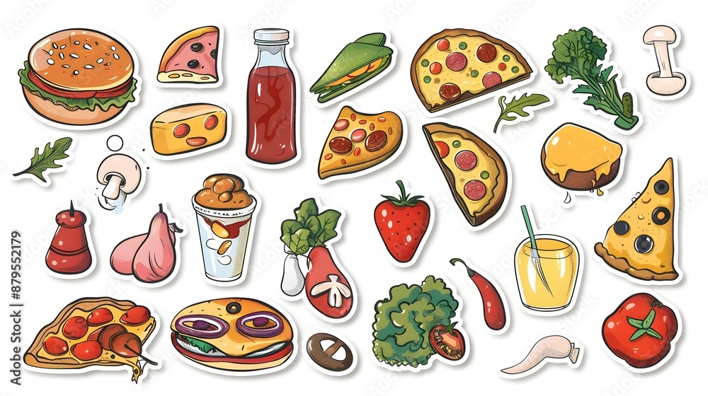 Comprehensive Illustrated Hand Drawn Food Sticker Set for Culinary and Lifestyle Design Comprehensive Illustrated Hand Drawn Food Sticker Set for Culinary and Lifestyle Design
