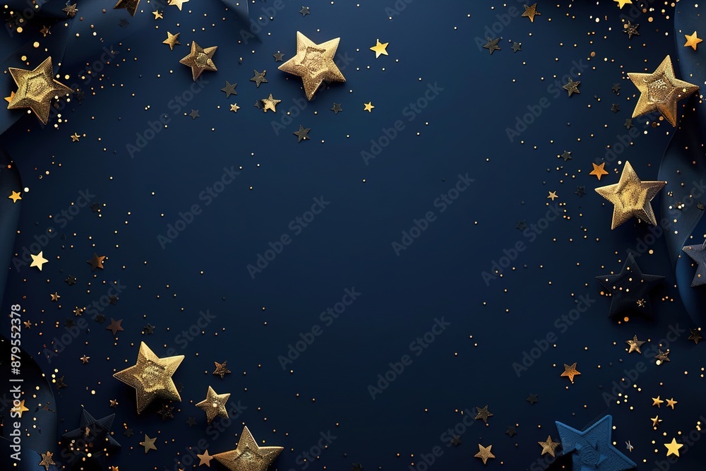 Fototapeta premium Beautiful dark blue background with gold sparkling stars.