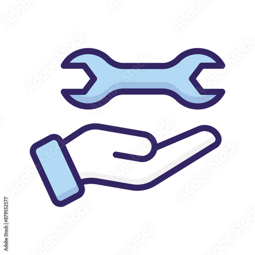 Spanner on hand showing icon of technical support