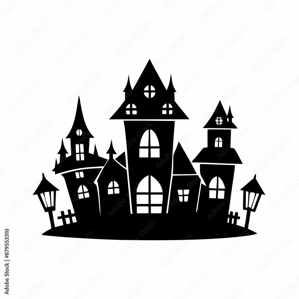 Scary Halloween house vector illustration, Halloween haunted house vector art, haunted house silhouette, haunted house
